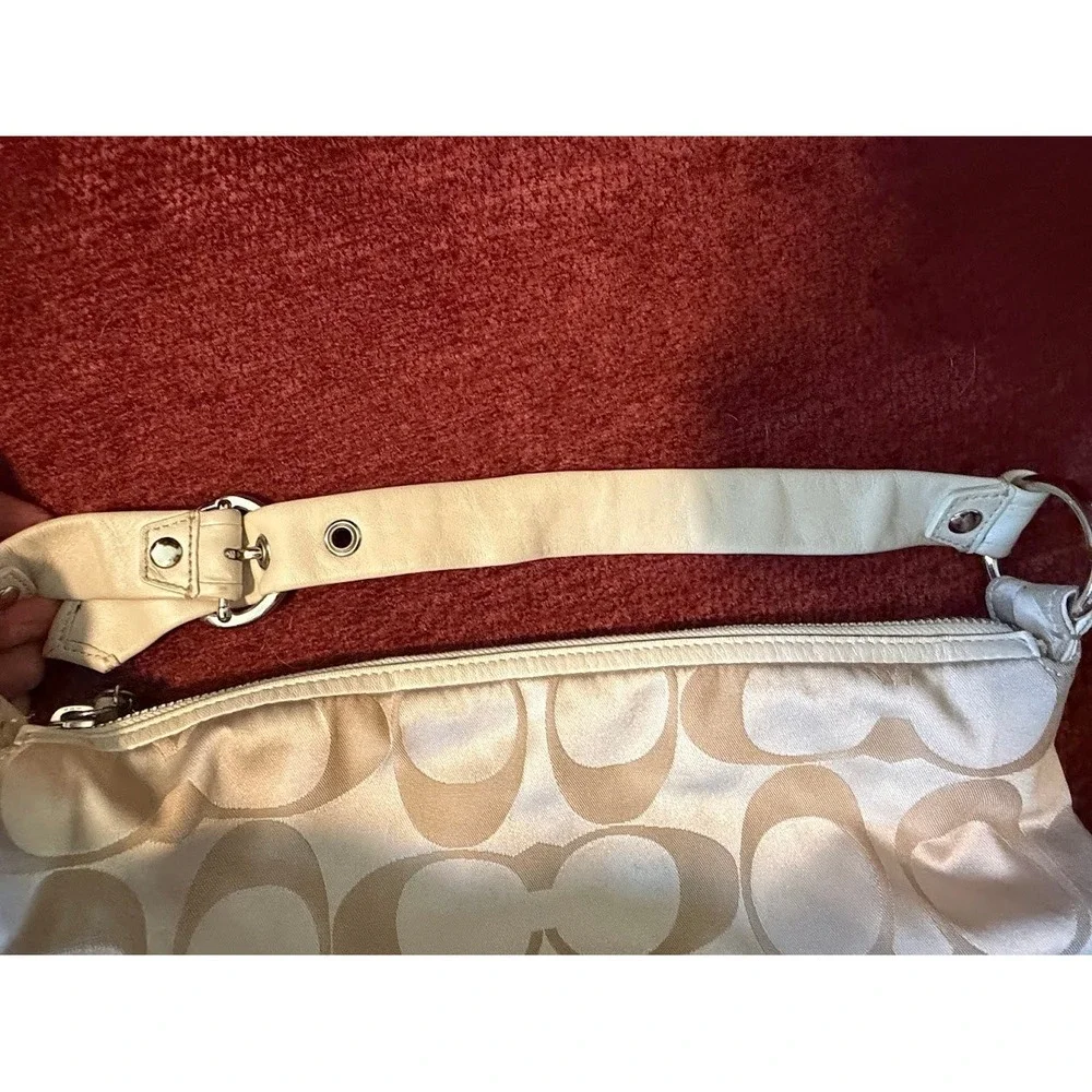 Coach Zoe Hobo Bag Champagne Gold Signature Sateen Leather Large 13642